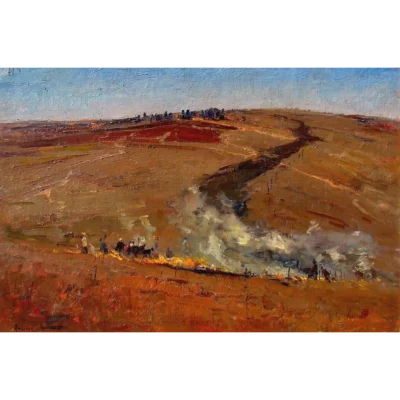 Adriaan Boshoff painting of a veld fire
