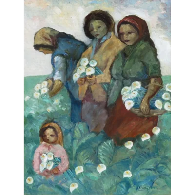 Amos Langdown painting of women picking flowers