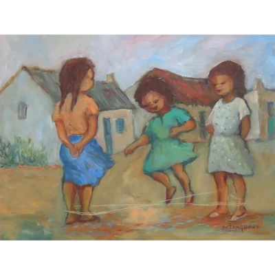 Amos Langdown painting of girls jumping rope