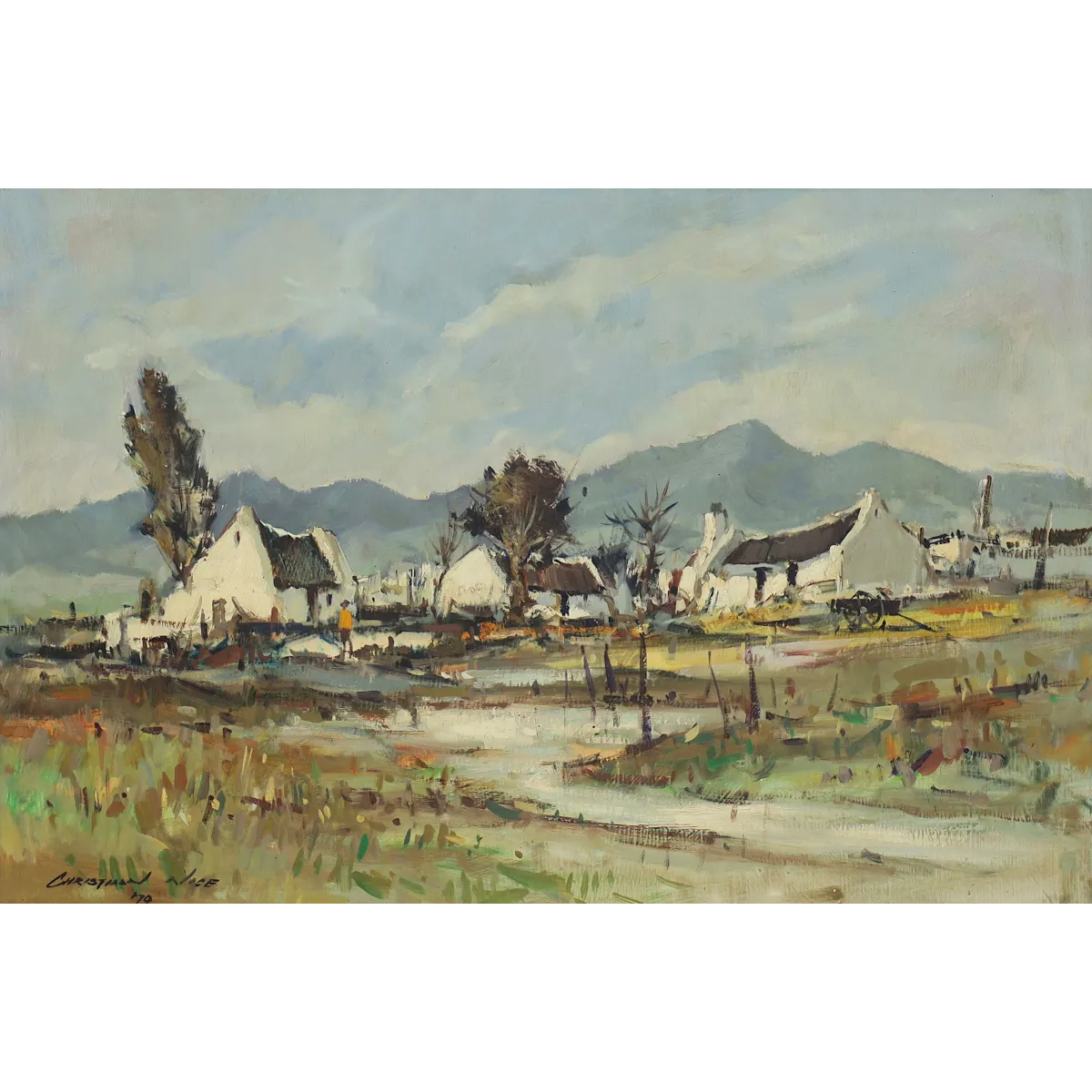 Christiaan Nice painting of a landscape with cottages