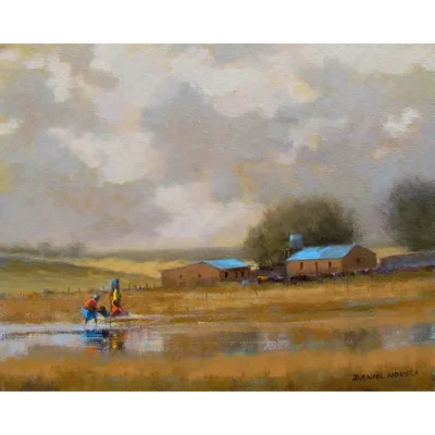 Daniel Novela painting of three women fetching water