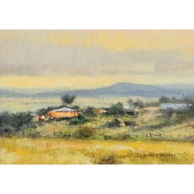 Daniel Novela painting of a farm landscape in the Eastern Cape