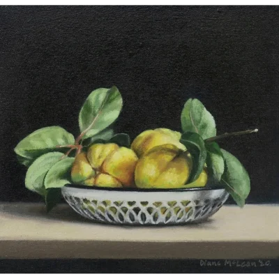 Diane McLean painting of a bowl with quinces
