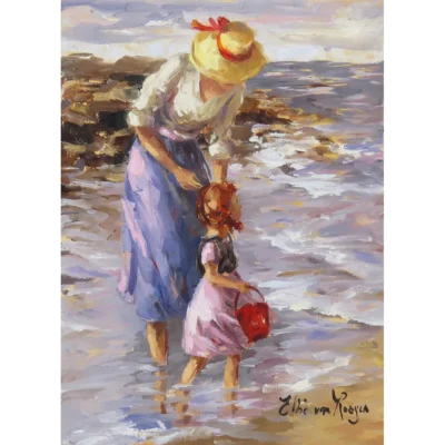 Elbe van Rooyen painting of a mother and child at the seaside