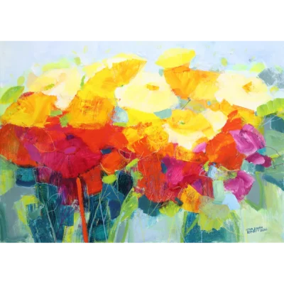 Fiona Ewan Rowett painting of colourful flowers