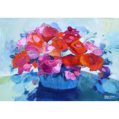 Fiona Ewan Rowett painting of a colourful rose bowl