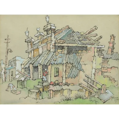 Gregoire Boonzaaier painting of a demolition
