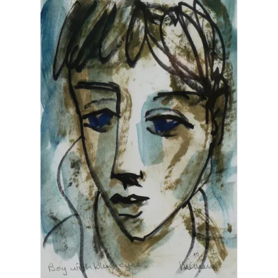 Hennie Niemann painting of a boy with blue eyes