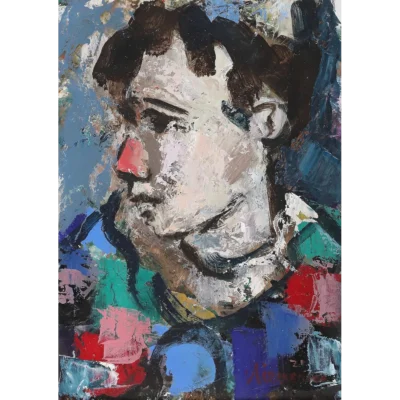 Hennie Niemann painting of a clown with a red nose