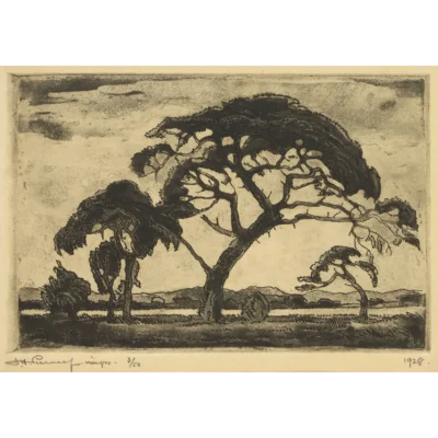 Jacob Hendrik Pierneef painting of a black tree