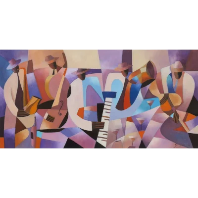 John Botham painting of a jazz ensemble