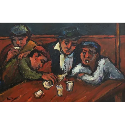 Kenneth Baker painting of men drinking in a bar