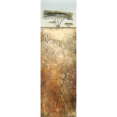 Mia Brand painting of a landscape with Acacia trees showing the roots underneath the surface