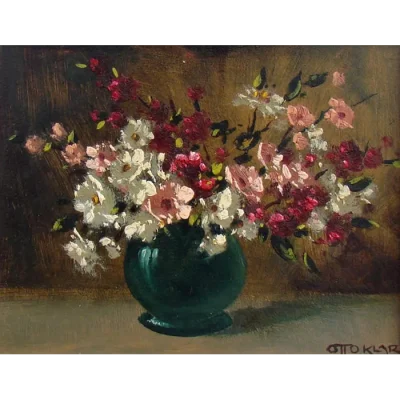 Otto Klar painting of a green bowl with colourful flowers