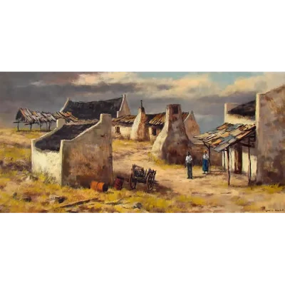 Otto Klar painting of an informal settlement