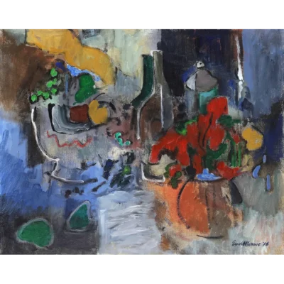 Eben van der Merwe painting of flowers and fruit