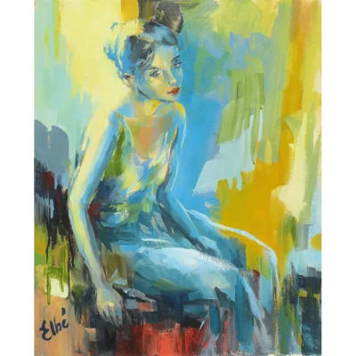 Elbé van Rooyen painting of a woman sitting down daydreaming
