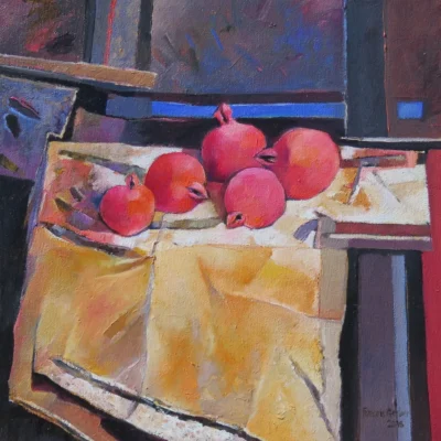 Francois Gerber painting of pomegranates on a table