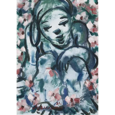 Hennie Niemann painting of a woman between flowers