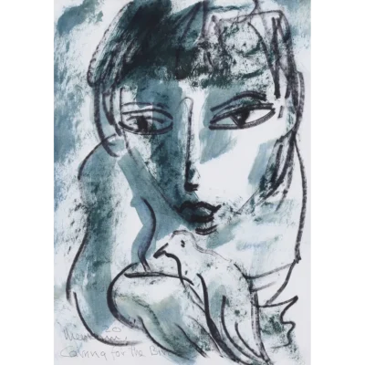 Hennie Niemann Snr. painting of a man caring for a bird