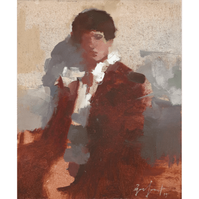 Ryno Swart painting of a man with a red jacket and cuff