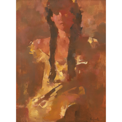 Ryno Swart painting of a girl dressed in a floral dress