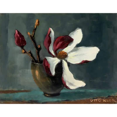 Otto Klar painting of a magnolia flower in a vase