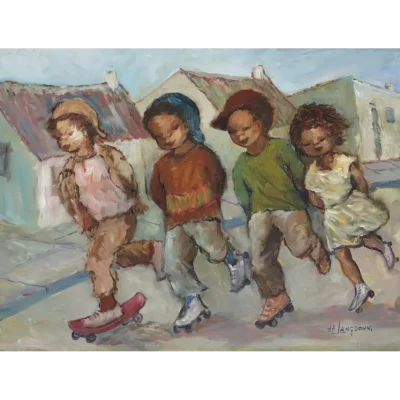 Amos Langdown painting of children skating