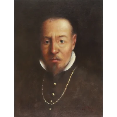 Duggie du Toit painting of a man with a ruff wearing a necklace
