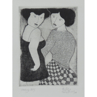 Pieter van der Westhuizen etching of two women
