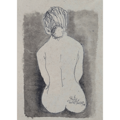 Pieter van der Westhuizen etching of a woman's back