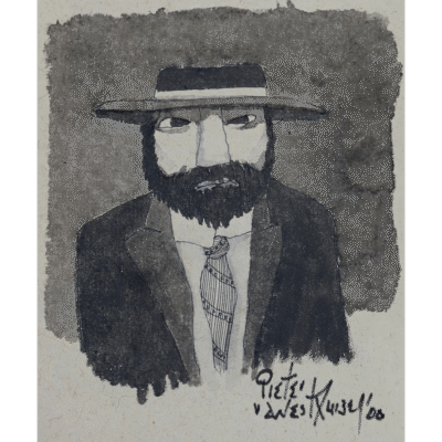 Pieter van der Westhuizen painting of a dressed up man