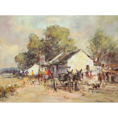 Christiaan Nice painting of a landscape with a donkey cart