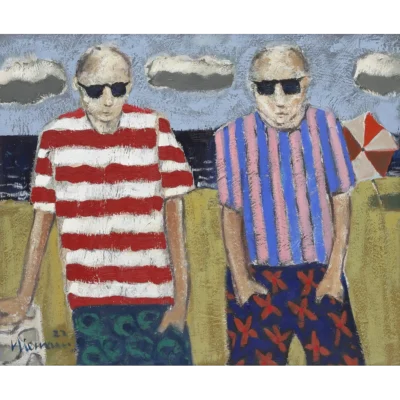 Hennie Niemann painting of two men at the beach