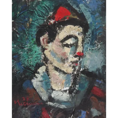 Hennie Niemann painting of a clown with a red nose | Hennie Niemann | Robertson Art Gallery