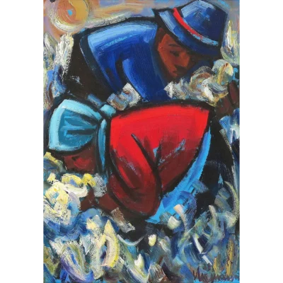 Hennie Niemann painting of a couple harvesting