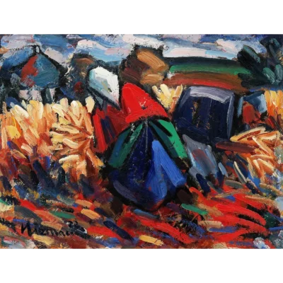 Hennie Niemann painting of a couple harvesting | Robertson Art Gallery