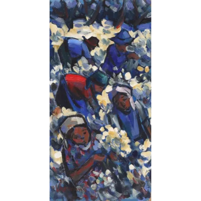 Hennie Niemann painting of people busy harvesting | Hennie Niemann | Robertson Art Gallery