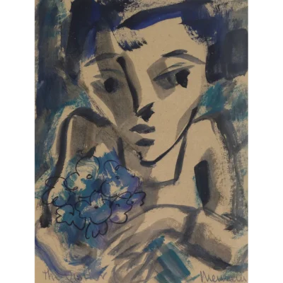 Hennie Niemann painting of someone holding flowers | Hennie Niemann | Robertson Art Gallery