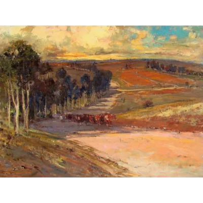 Adriaan Boshoff painting of a landscape with cattle