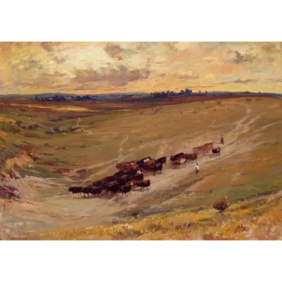 Adriaan Boshoff painting of a landscape with cattle