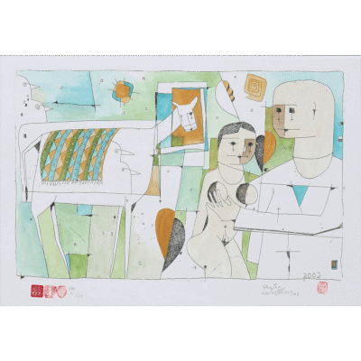 Pieter van der Westhuizen etching of a couple