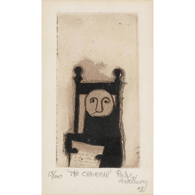 Pieter van der Westhuizen etching of a chairman