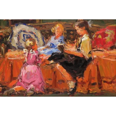 Adriaan Boshoff painting of girls reading a book