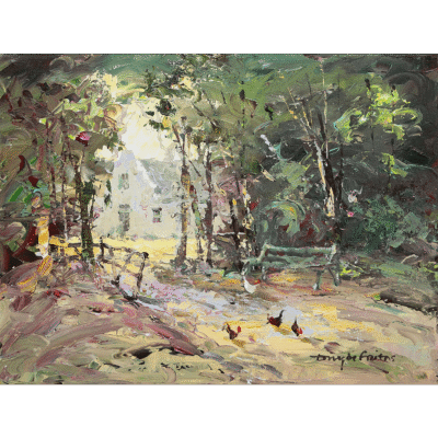 Tony de Freitas painting of a landscape and old farmhouse