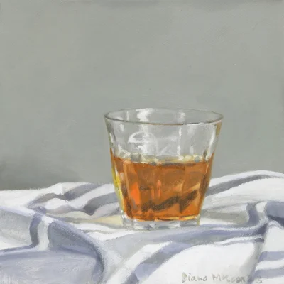 Diane McLean painting of a wine glass standing on a cloth