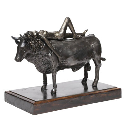 Owen Claassen sculpture of a bull with a lady lying on his back