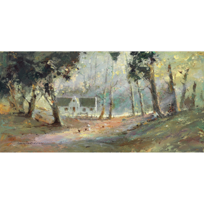 Tony de Freitas painting of a landscape with a farmhouse