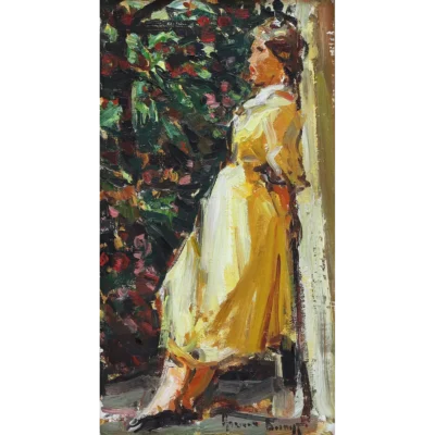 Adriaan Boshoff painting of a woman in a yellow dress
