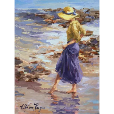 Elbe van Rooyen's painting of a woman pointing with her foot into the water